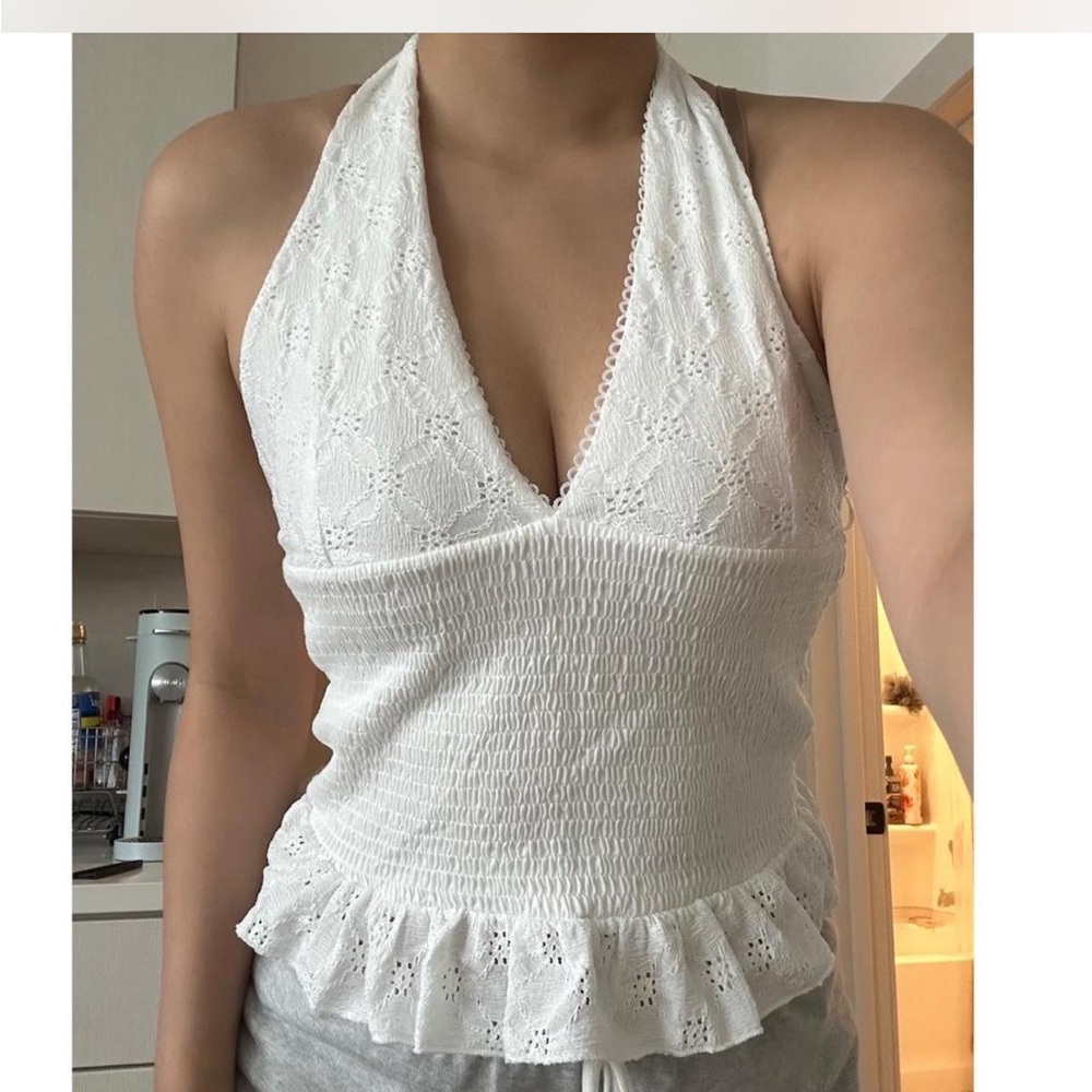 Zara Ivory Textured Halter Top